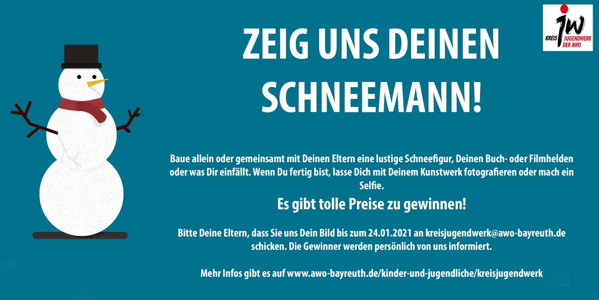 Kreisjugendwerk AWO Bayreuth-Stadt: Zeig uns Deinen Schneemann (und gewinne tolle Preise)